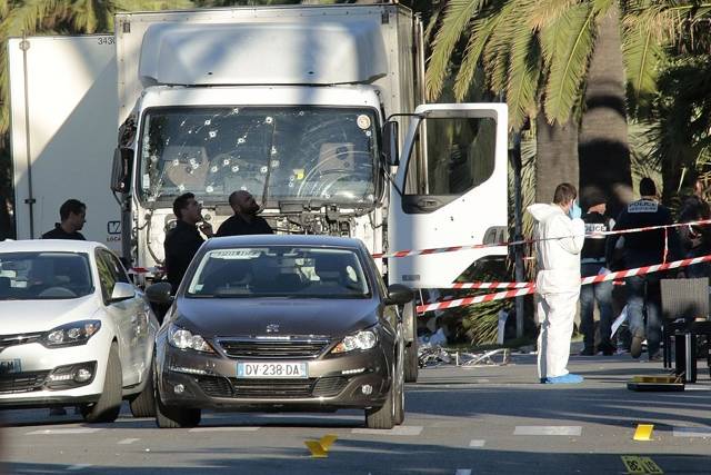 Forensics team surround the truck n Nice, France